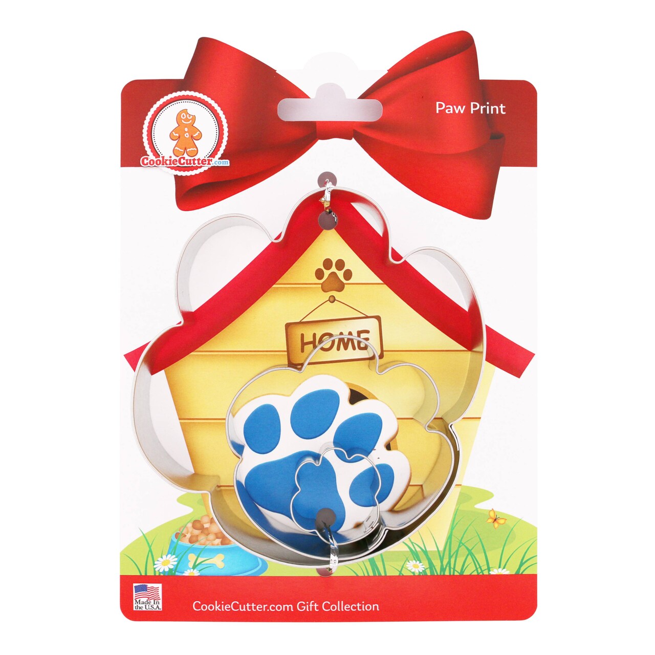 CookieCutter.com Dog Cat Paw Print Cookie Cutter Set 3 Piece, Hang Tag Cookie Recipe Card, Large, Medium, Small, Tin Plate Steel, USA